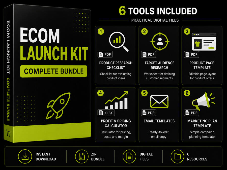 Ecom Launch Kit Complete Bundle Ecom Launch Kit with six practical e-commerce tools